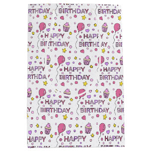 Rosa und gelbes Happy Birthday Girl's Mittlere Geschenktüte