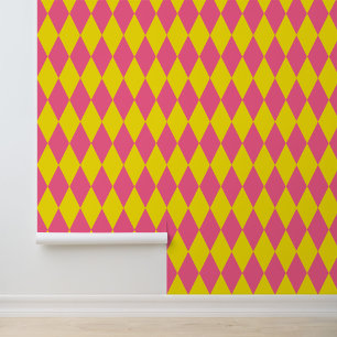 Rosa und gelbes Harlekin-Karo-Design Tapete