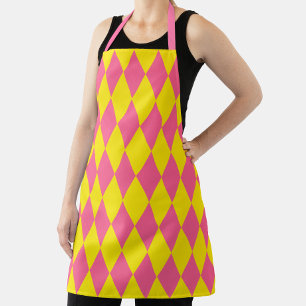 Rosa und gelbes Harlekin-Karomuster Design Schürze