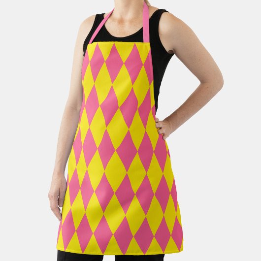 Rosa und gelbes Harlekin-Karomuster Design  Schürze