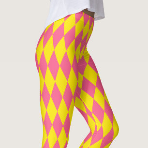 Rosa und gelbes Harlekin-Karomuster Leggings