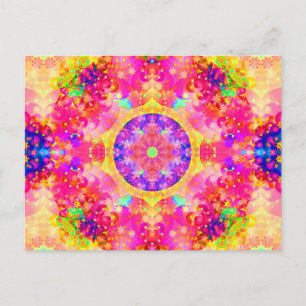 Rosa und gelbes Kaleidoskop-Fraktal Postkarte