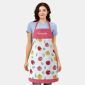 Rosa und gelbes Tomatenmuster Küche Schürze (Getragen)