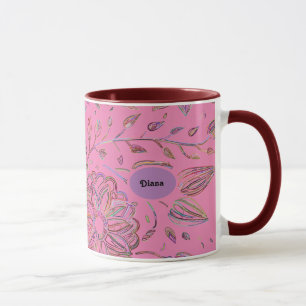 Rosa und gezeichnete Blume Tasse
