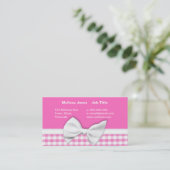 Rosa und girly Gingham mit Bandbogen Visitenkarte (Stehend Vorderseite)