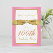 Rosa und Gold100. Geburtstags-Einladung Einladung (Stehend Vorderseite)