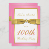 Rosa und Gold100. Geburtstags-Einladung Einladung (Vorne/Hinten)