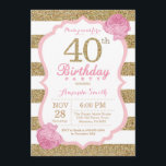 Rosa und Gold40. Geburtstags-Einladung mit Blumen Einladung<br><div class="desc">Rosa und Gold40. Geburtstags-Einladung. Rosa und GoldGlitzer. Rosa und weiße Streifen. Rosa BlumenBlume. Erwachsener Geburtstag. Frauen-Geburtstags-Party. Für weitere Kundenbezogenheit klicken Sie bitte "besonders anfertigen es" Knopf und benutzen unser Entwurfswerkzeug,  um diese Schablone zu ändern.</div>