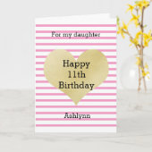 Rosa und Gold 11. Geburtstagstochter Karte (Gelbe Blume)