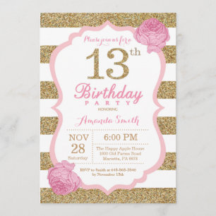 Rosa und Gold 13. Geburtstag Einladung Floral