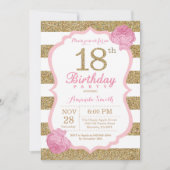 Rosa und Gold 18. Geburtstag Einladung Floral (Vorderseite)