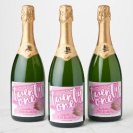 Rosa und Gold 21. Geburtstag Sparkling Weinmarken Schaumweinetikett