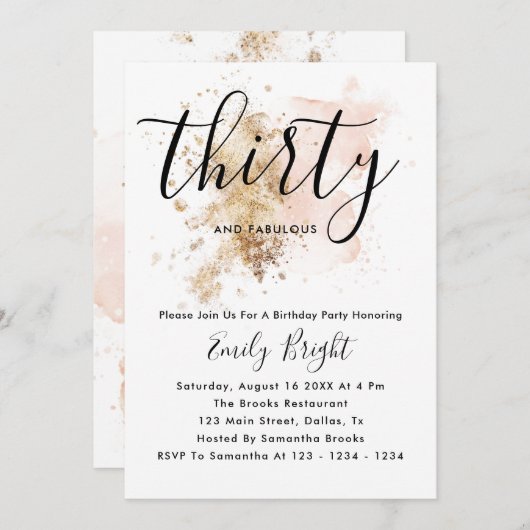 Rosa und Gold 30. Geburtstag Einladung (Vorne/Hinten)