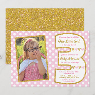 Rosa und Gold 3. Geburtstag Einladung