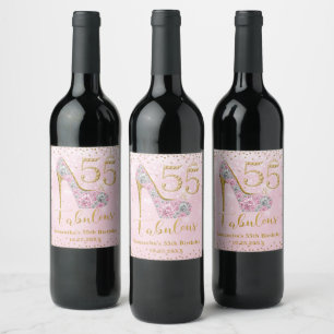 Rosa und Gold 50 Fünf & fabelhafte 55. Geburtstag Weinetikett