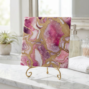 Rosa und Gold Achat Geode abstrakte Harzkunst Fliese