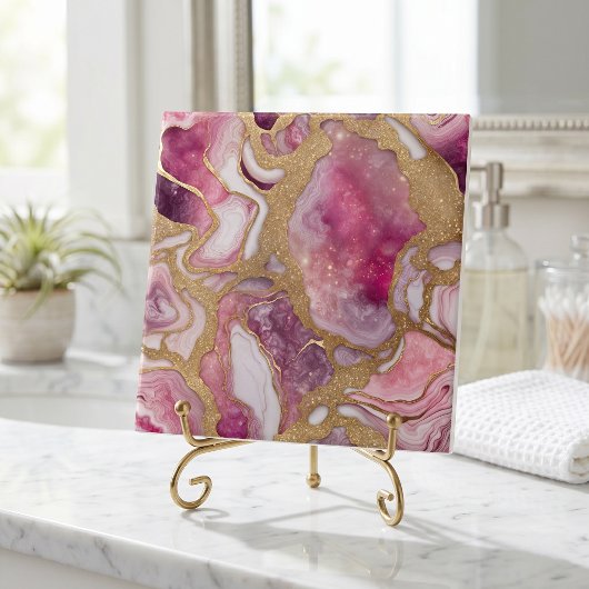 Rosa und Gold Achat Geode abstrakte Harzkunst Fliese