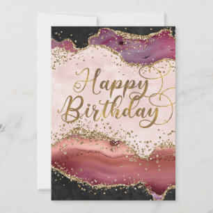 Rosa und Gold Achat Glitter Geburtstagskarte Einladung