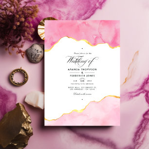 Rosa und Gold-Achat-Hochzeitseinladung Einladung