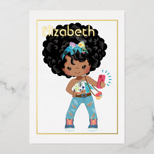 Rosa und Gold Afroamerikanisches Selfie Geburtstag Folieneinladung