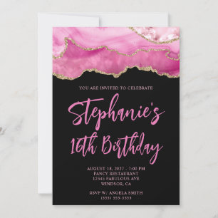 Rosa und Gold Agate Black Bold 16. Geburtstag Einladung
