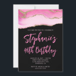 Rosa und Gold Agate Black Bold 40. Geburtstag Einladung<br><div class="desc">Ein modernes,  glamouröses handgeschriebenes Skript mit kühlem Stil,  das sie zum 40. Geburtstag einlädt. Sie können diese Einladung für eine weitere Meilenstein Geburtstagsfeier anpassen. Das Gerät ist mit einem goldenen Glitzer und rosa agate Grafik-Image ausgestattet,  das wie ein Foto gedruckt wird. Die Hintergrund- und Schriftart-Farben sind anpassbar.</div>