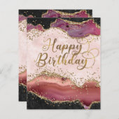 Rosa und Gold Agate Glitzer Geburtstagskarte (Vorne/Hinten)