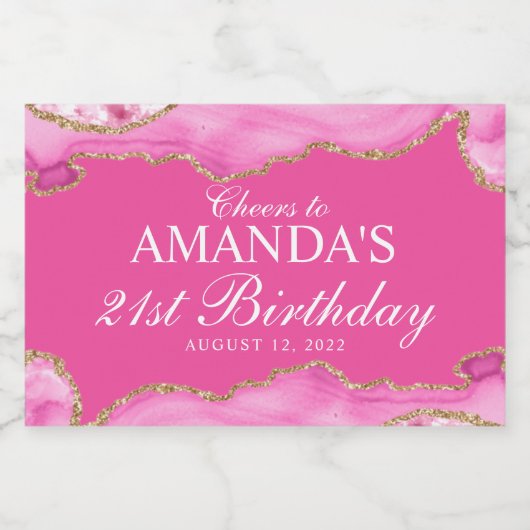 Rosa und Gold-Agate-Marmor Schaumweinetikett (Einzelnes Label)