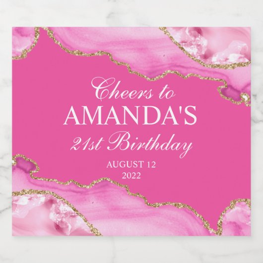 Rosa und Gold-Agate-Marmor Schaumweinetikett (Einzelnes Label)