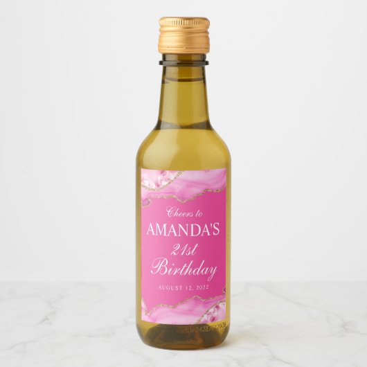 Rosa und Gold-Agate-Marmor Weinetikett (Vorderseite)