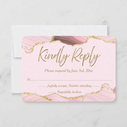 Rosa und Gold Agate Wedding RSVP Karte (Vorderseite)