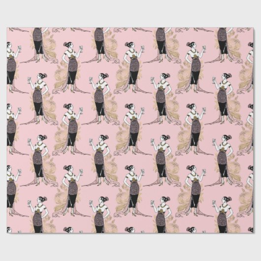 Rosa und Gold Art Deco Geschenkpapier (Flach)