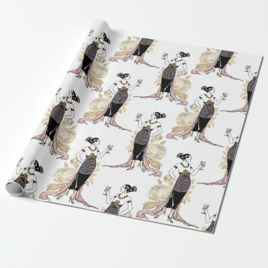 Rosa und Gold Art Deco Geschenkpapier (Ungerollt)