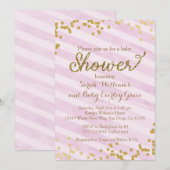 Rosa und Gold Baby Dusche Einladung (Vorne/Hinten)