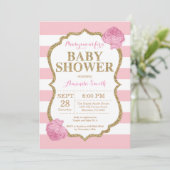 Rosa und Gold Baby Dusche Einladung Glitzer (Stehend Vorderseite)