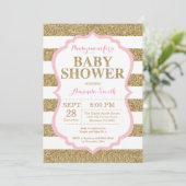 Rosa und Gold Baby Dusche Einladung Glitzer (Stehend Vorderseite)