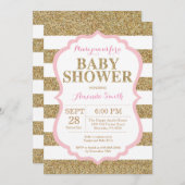 Rosa und Gold Baby Dusche Einladung Glitzer (Vorne/Hinten)
