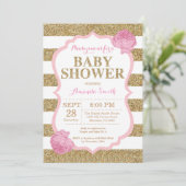 Rosa und Gold Baby Dusche Einladung Glitzer (Stehend Vorderseite)