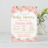 Rosa und Gold Baby Dusche Einladungen für Mädchen (Stehend Vorderseite)