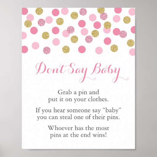Rosa und Gold Baby Dusche Say Baby Game Sign Poster (Vorne)