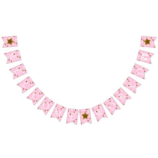 Rosa und Gold Baby Dusche Willkommen World Footpri Wimpelkette (Alle)