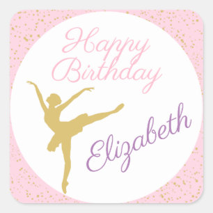 Rosa und Gold Ballerina Geburtstag Quadratischer Aufkleber