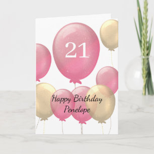 Rosa und Gold Ballons 21. Geburtstagskarte Karte