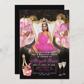 Rosa und Gold Balloons Royal zum Geburtstag Einlad Einladung