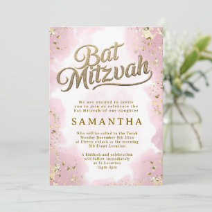 Rosa und Gold Bat Mitzvah Einladung