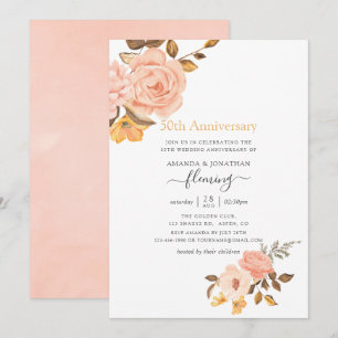 Rosa und Gold Blumen 50. Hochzeitstag Einladung