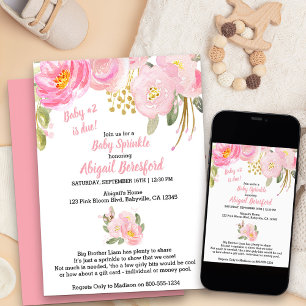 Rosa und Gold Blumen-Aquarell-Baby-Sprinkle Einladung