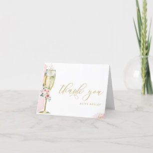 Rosa und Gold Blumen Champagner Glas Personalisier Dankeskarte