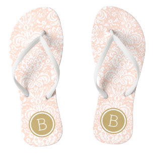 Rosa und Gold Blumen Damast Monogramm Badesandalen
