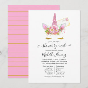 Rosa und Gold Blumen Einhorn Baby Shower per Post Einladung